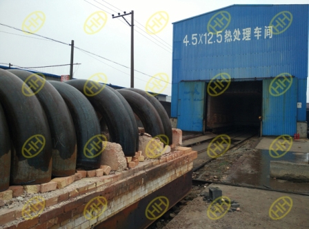 120 pcs hot induction bends are arranged heat treatment in haihao pipe fitting factory.