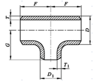 Dimensions of butt welding reducing tee EN 10253-2