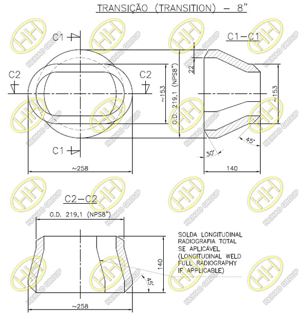 customized transition SA-312-304 22MM SMLS fittings drawing