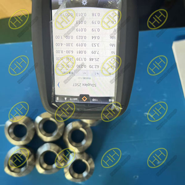 Chemical composition testing of the ASME B16.11 ASTM A182 F53 Sockolets