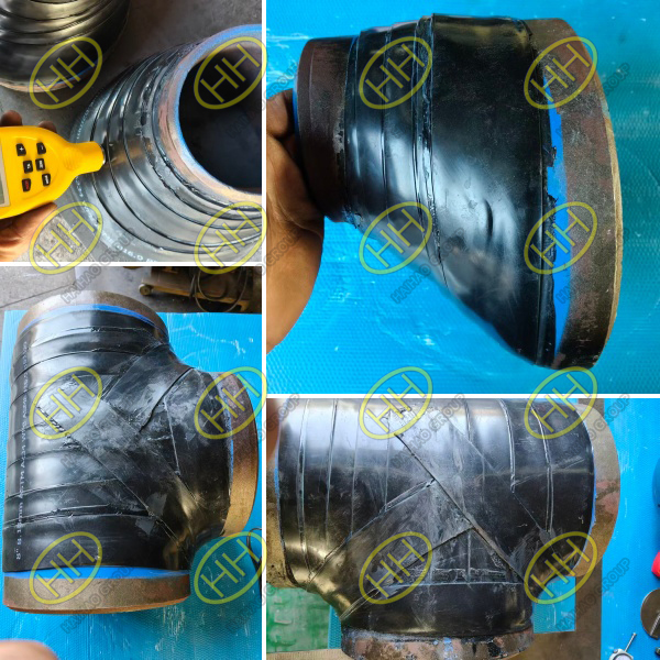 ASME B16.9 ASTM A234 WPB seamless tee and eccentric reducer with DIN 30670 reinforced 3PE coating