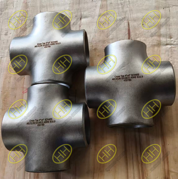 ASME B16.9 UNS S31803 duplex stainless steel cross tee manufactured by Haihao Group